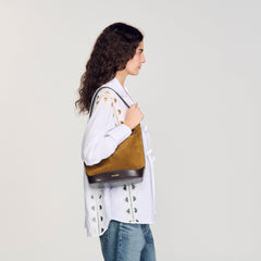 TANGOSO suede and leather bucket bag Camel Sandro Women