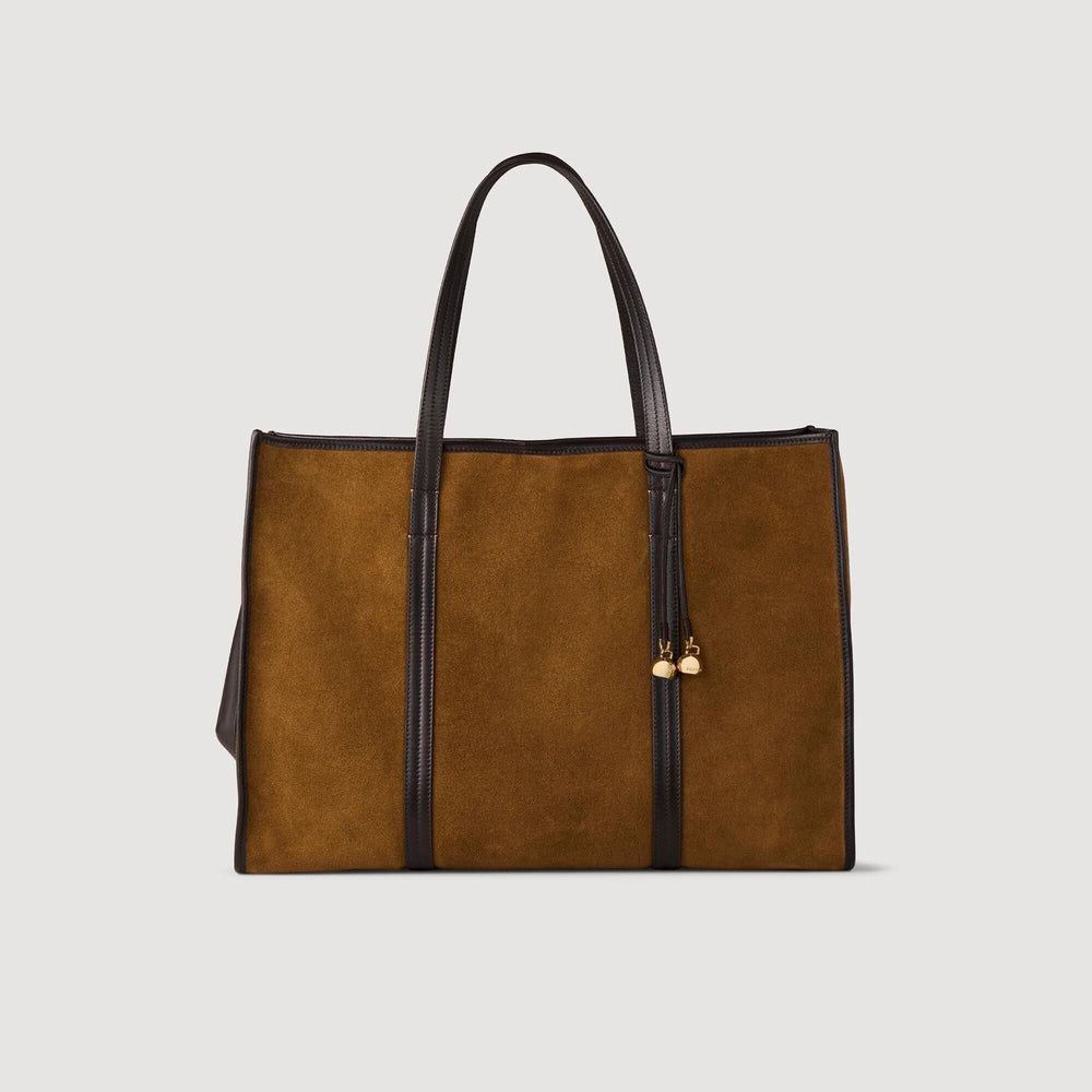 Suede tote bag Camel Sandro Women