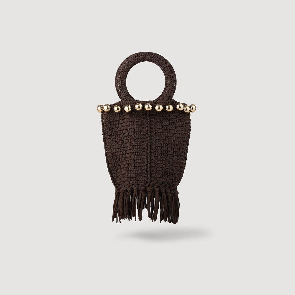 Small beaded fringed crochet bag Brown Sandro Women