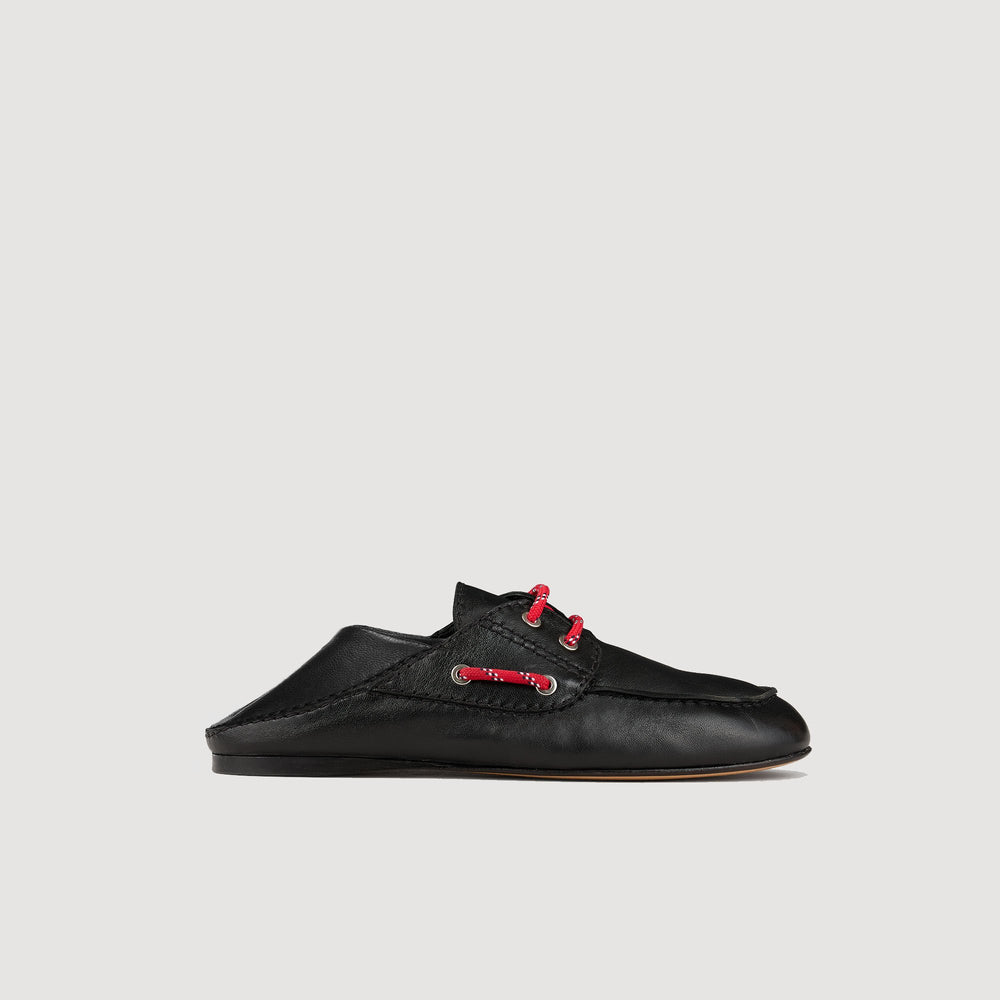 Leather boat shoe loafers Black Sandro Women