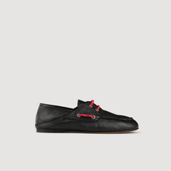 Leather boat shoe loafers Black Sandro Women
