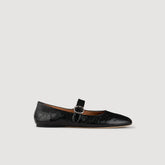 Shiny leather ballet flats Black Sandro Women
