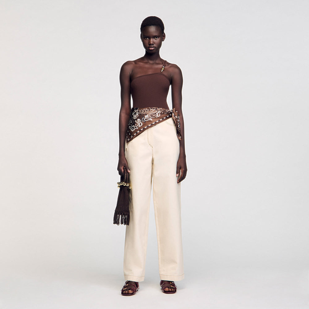 Asymmetric bodysuit with bead detail Brown Sandro Women
