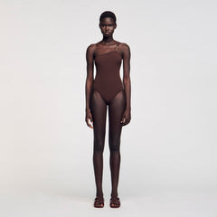 Asymmetric bodysuit with bead detail Brown Sandro Women