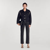 Oversized denim jacket with rhinestones Black Sandro Women