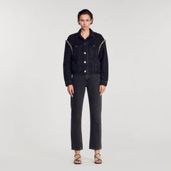 Oversized denim jacket with rhinestones Black Sandro Women
