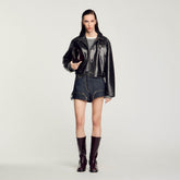 Distressed leather jacket Black Sandro Women