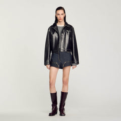 Distressed leather jacket Black Sandro Women