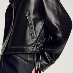 Distressed leather jacket Black Sandro Women