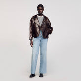 Oversized leather jacket Brown Sandro Women