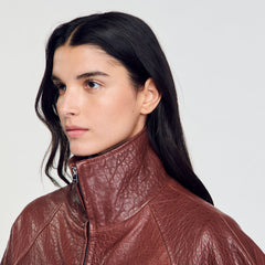 Oversized leather jacket Bordeaux Sandro Women