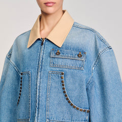 Denim jacket with studs Blue Jean Sandro Women