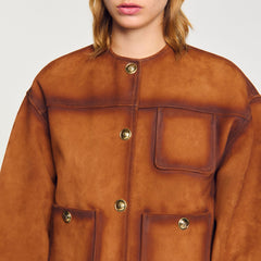 Suede jacket Camel Sandro Women