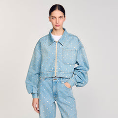 Beaded and rhinestone denim jacket Blue Jean Sandro Women