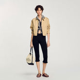 Short jacket with rhinestone details Beige Sandro Women