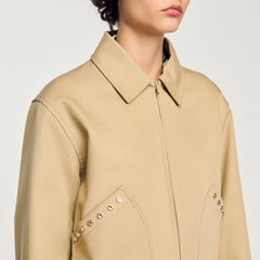 Short jacket with rhinestone details Beige Sandro Women