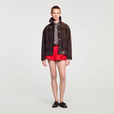 Studded suede leather jacket Brown Sandro Women