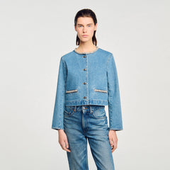 Rhinestone denim jacket Blue Jean Sandro Women