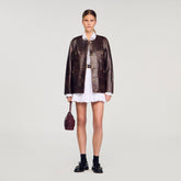 Long distressed leather jacket Black Brown Sandro Women