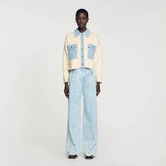 Oversized dual-material coatigan Ecru Sandro Women