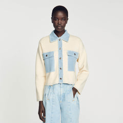 Oversized dual-material coatigan Ecru Sandro Women
