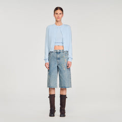 Ruffled cardigan Sky Blue Sandro Women