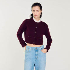 Knit cardigan with ruffled collar Bordeaux Sandro Women