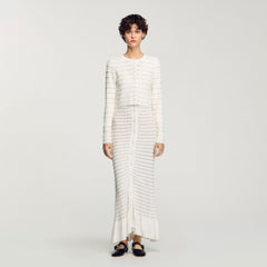 Cropped cardigan with pearl buttons Ecru Sandro Women