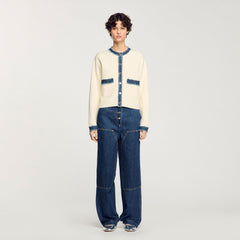 Cardigan with denim details Ecru Sandro Women