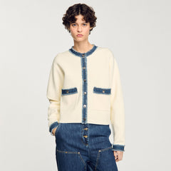 Cardigan with denim details Ecru Sandro Women