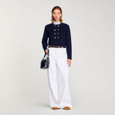 Cardigan with removable ruffled collar Navy Blue Sandro Women