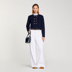Cardigan with removable ruffled collar Navy Blue Sandro Women