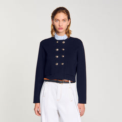 Cardigan with removable ruffled collar Navy Blue Sandro Women