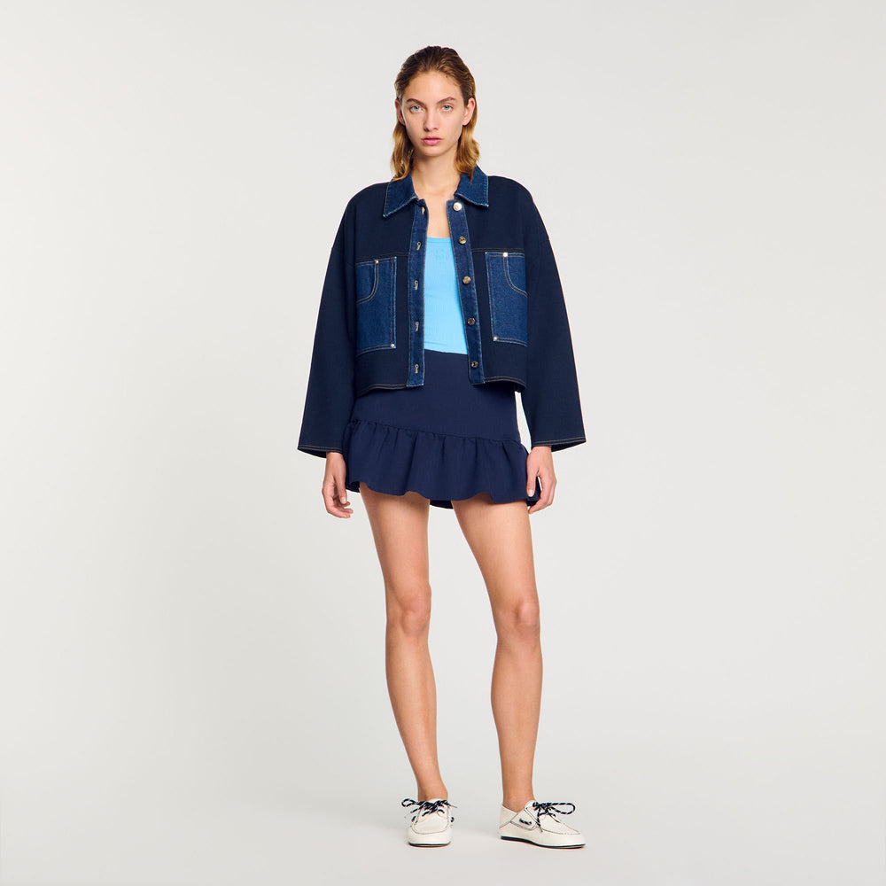 Denim detail cardigan Navy Blue Sandro Women