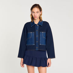 Denim detail cardigan Navy Blue Sandro Women