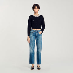 Cardigan with beaded collar Black Sandro Women