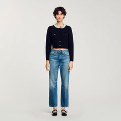 Cardigan with beaded collar Black Sandro Women
