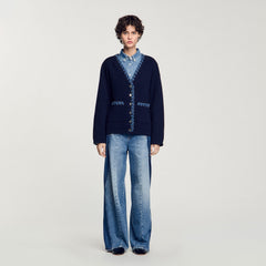 Cardigan with denim details Navy Blue Sandro Women