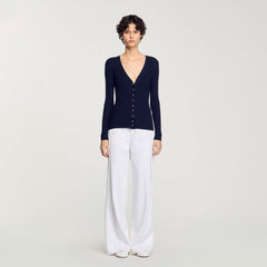 Rib knit cardigan Navy Blue Sandro Women