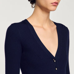 Rib knit cardigan Navy Blue Sandro Women