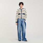 Striped cardigan with denim details Ecru Sandro Women