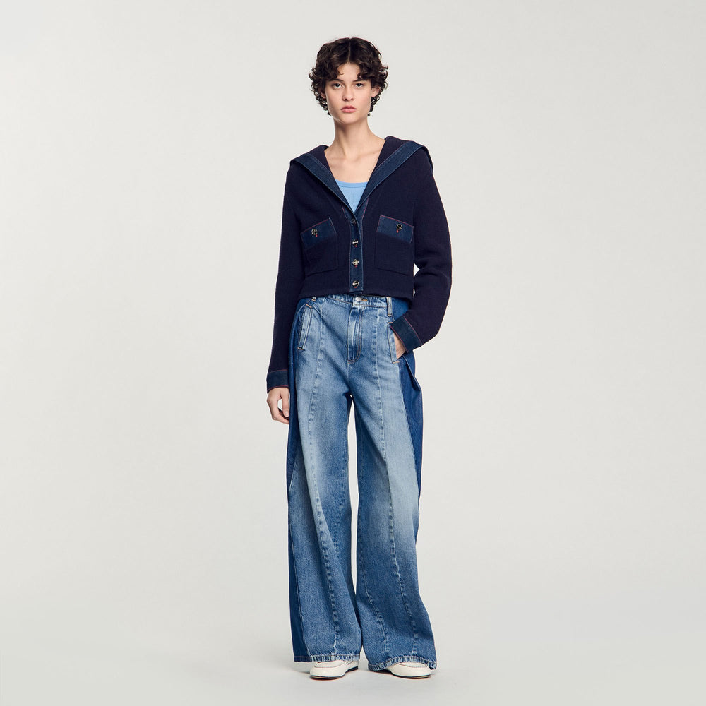 Cardigan with denim details Navy Blue Sandro Women