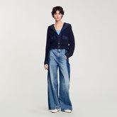 Cardigan with denim details Navy Blue Sandro Women