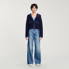 Cardigan with denim details Navy Blue Sandro Women