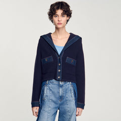 Cardigan with denim details Navy Blue Sandro Women