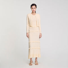 Ruffled cardigan Ecru Sandro Women