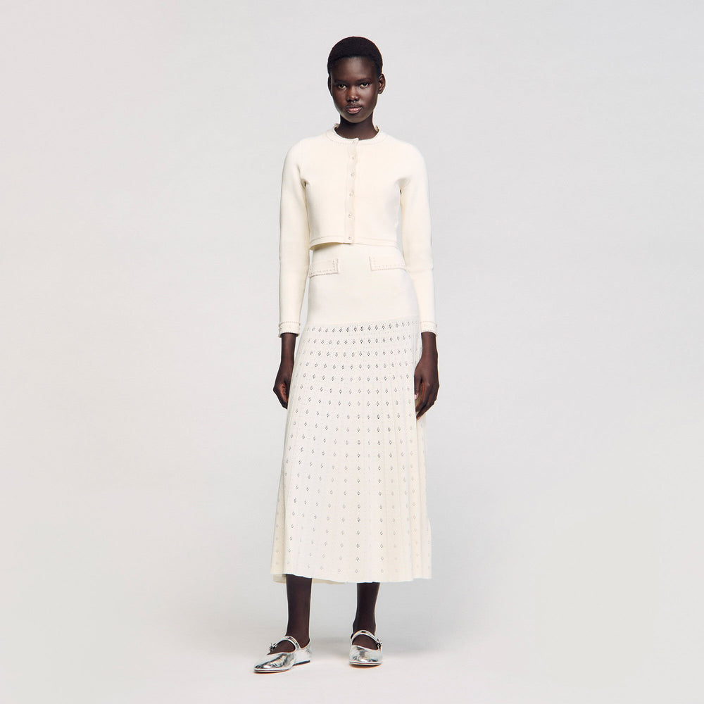 Cropped cardigan with pearl buttons Ecru Sandro Women