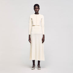 Cropped cardigan with pearl buttons Ecru Sandro Women