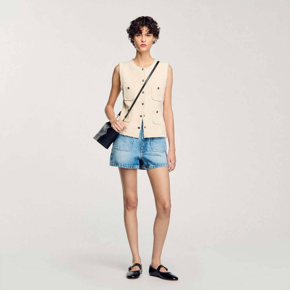 Decorative tweed vest Ecru Sandro Women