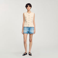 Decorative tweed vest Ecru Sandro Women